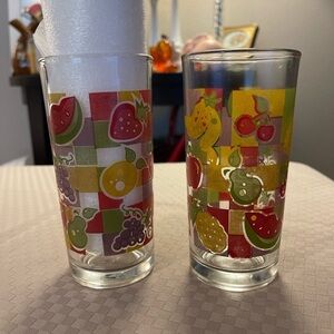 Libbey’s Crisa colorful fruit checkered print 5.5” drinking glasses- set of 2.